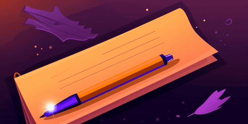 a page with background texts, a pen